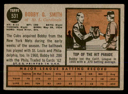 1962 Topps Baseball #531 Bobby Smith Cardinals VG-EX 547693