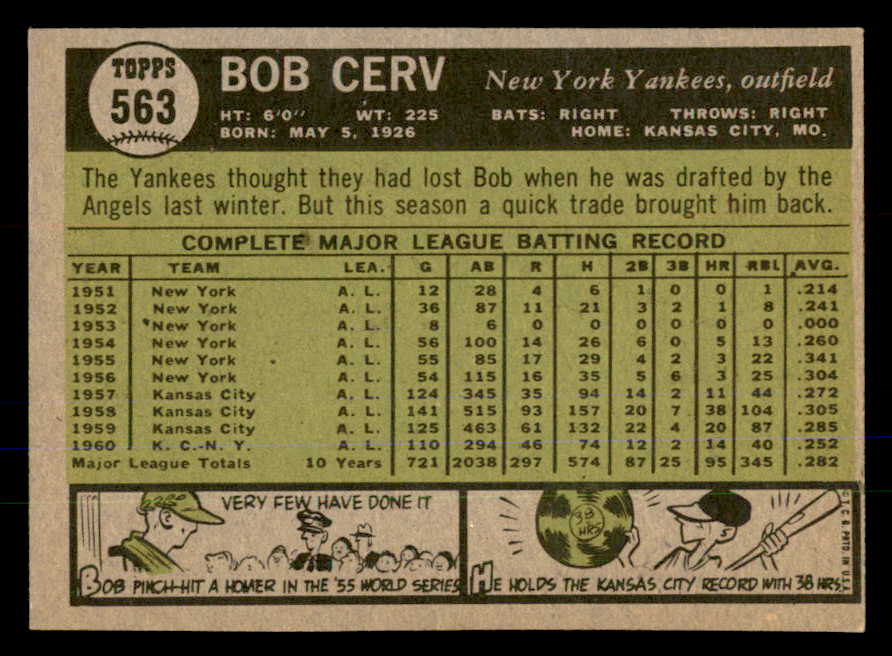 1961 Topps Baseball #563 Bob Cerv Yankees EX-MT 547702
