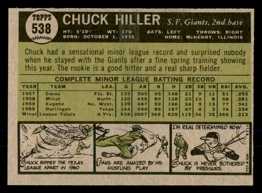 1961 Topps Baseball #538 Chuck Hiller Giants EX-MT 547721
