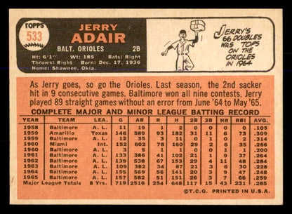 1966 Topps Baseball #533 Jerry Adair Orioles NR-MT 547767
