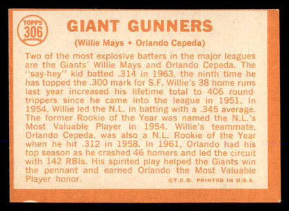 1964 Topps Baseball #306 Willie Mays Orlando Cepeda VG-EX 547790