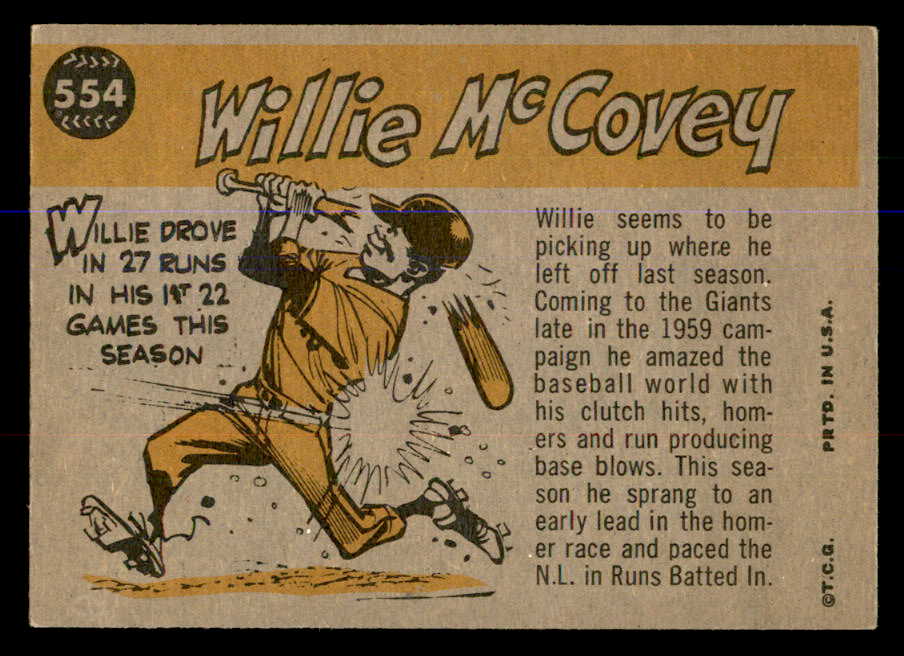 1960 Topps Baseball #554 Willie McCovey A.S. Giants EX 547841