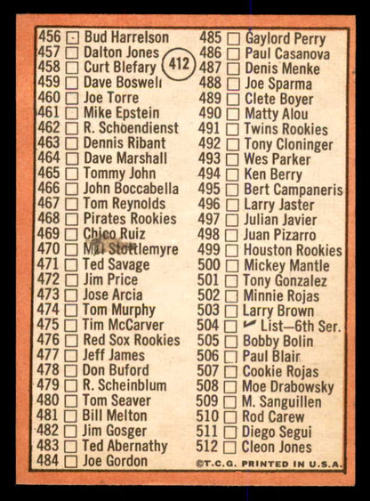 1969 Topps Baseball #412 Checklist 5 Mickey Mantle EX-MT 547848