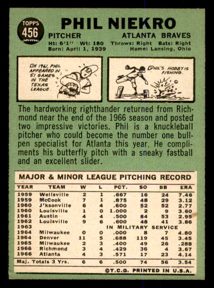 1967 Topps Baseball #456 Phil Niekro Braves VG-EX 547857