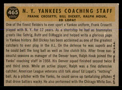1960 Topps Baseball #465 Bill Dickey Yankees EX-MT 547871