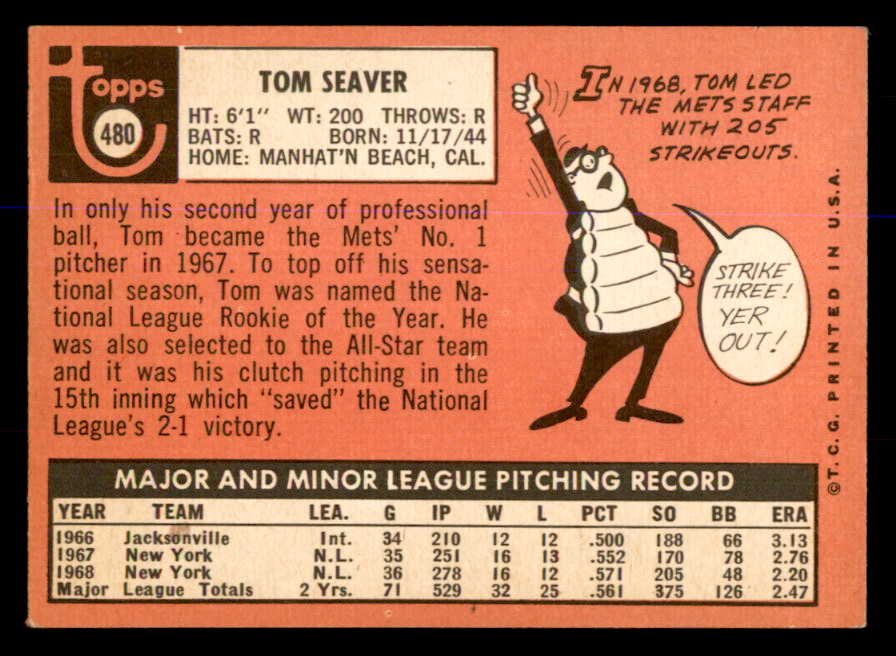 1969 Topps Baseball #480 Tom Seaver Mets EX-MT 547888