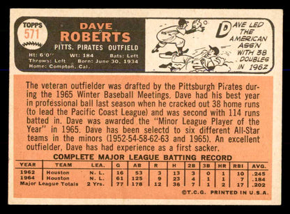 1966 Topps Baseball #571 Dave Roberts Pirates EX-MT 548006