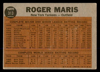 1962 Topps Baseball #313 Roger Maris IA Yankees VG-EX 548051
