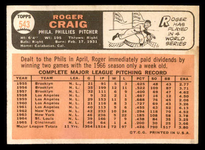 1966 Topps Baseball #543 Roger Craig Phillies EX-MT 548158