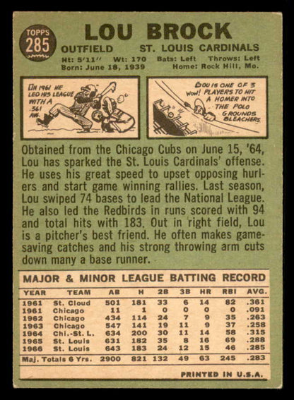 1967 Topps Baseball #285 Lou Brock Cardinals VG-EX 548180