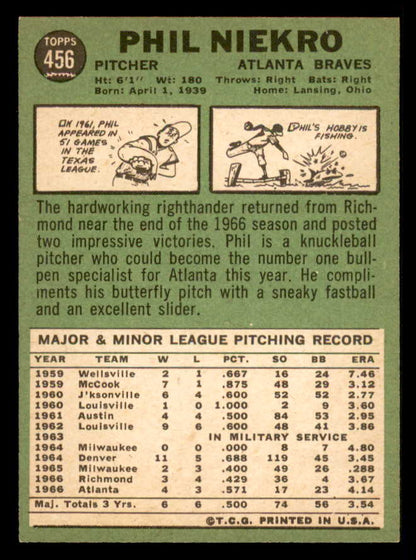 1967 Topps Baseball #456 Phil Niekro Braves EX-MT 548191