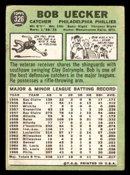 1967 Topps Baseball #326 Bob Uecker Phillies VG 548199