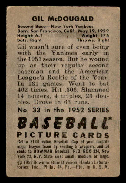 1952 Bowman Baseball #033 Gil McDougald Yankees VG-EX 548225