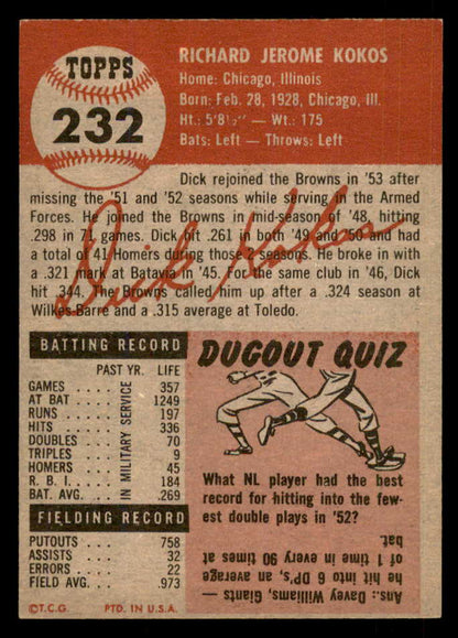 1953 Topps Baseball #232 Dick Kokos Browns EX-MT 548242