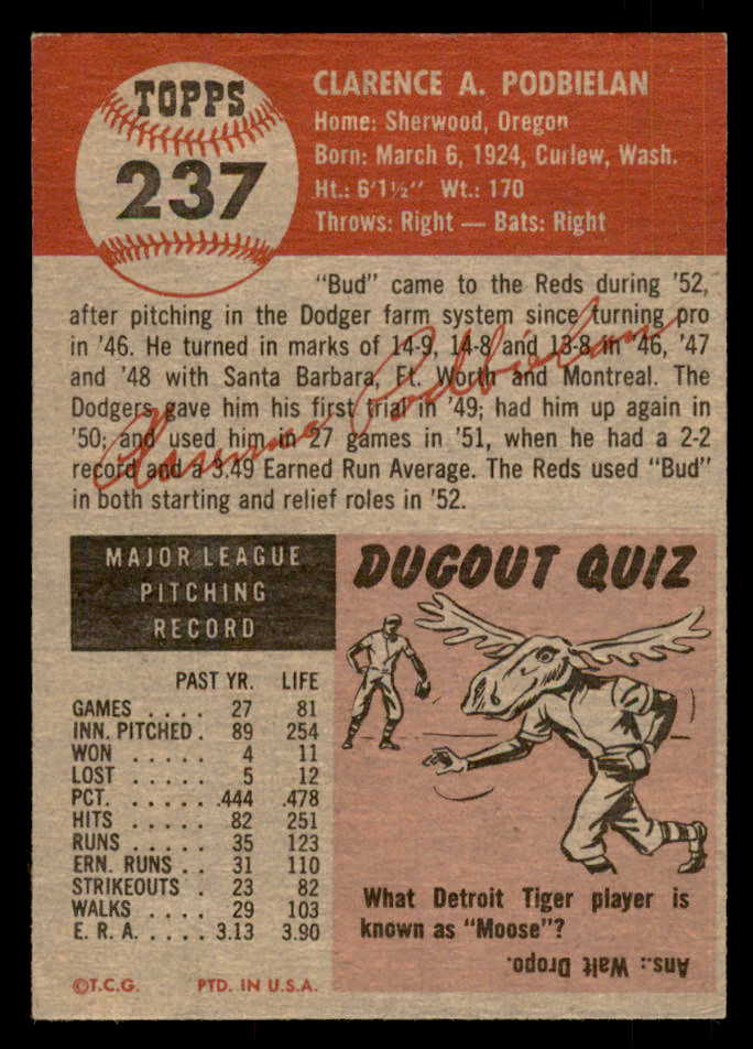 1953 Topps Baseball #237 Bud Podbielan Reds EX-MT 548258