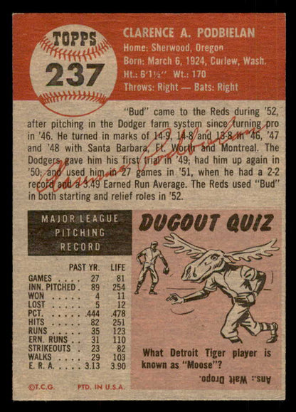 1953 Topps Baseball #237 Bud Podbielan Reds EX-MT 548258