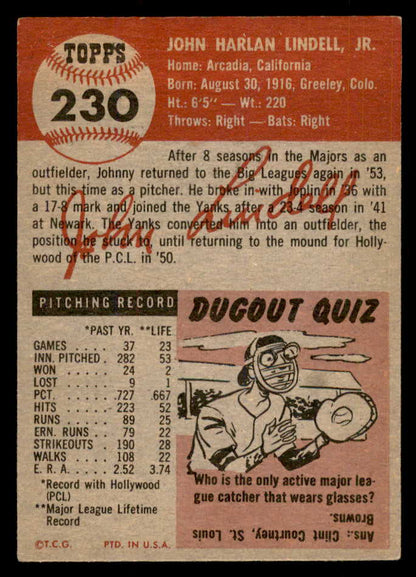 1953 Topps Baseball #230 Johnny Lindell Pirates EX-MT 548261
