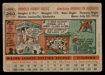 1956 Topps Baseball #260 Pee Wee Reese Dodgers VG 548277