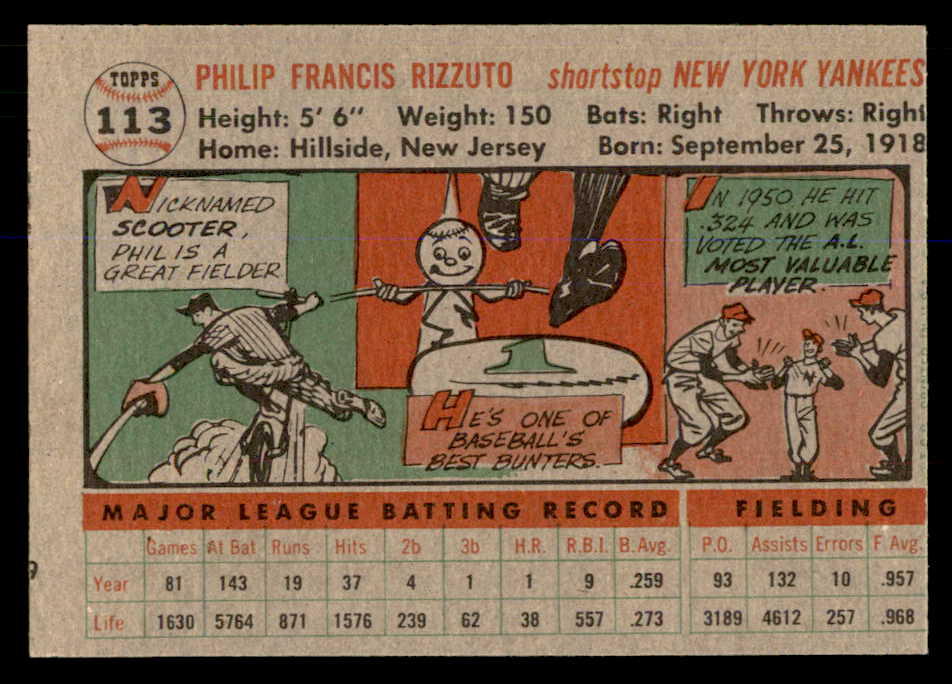 1956 Topps Baseball #113 Phil Rizzuto Yankees VG-EX Gray 548290