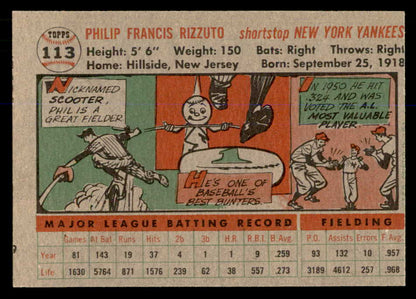 1956 Topps Baseball #113 Phil Rizzuto Yankees VG-EX Gray 548290