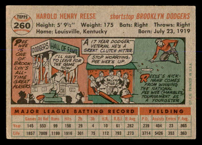 1956 Topps Baseball #260 Pee Wee Reese Dodgers VG-EX 548291
