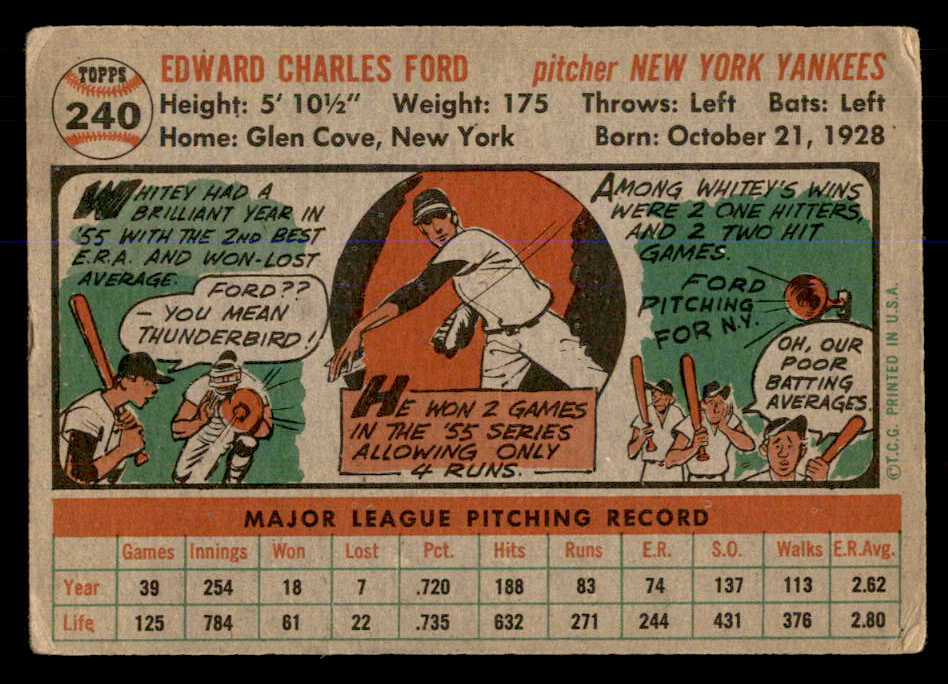 1956 Topps Baseball #240 Whitey Ford Yankees VG 548292
