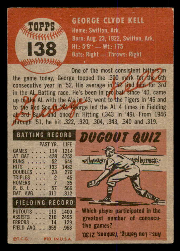 1953 Topps Baseball #138 George Kell Red Sox VG-EX 548294