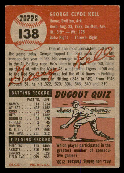1953 Topps Baseball #138 George Kell Red Sox VG-EX 548294