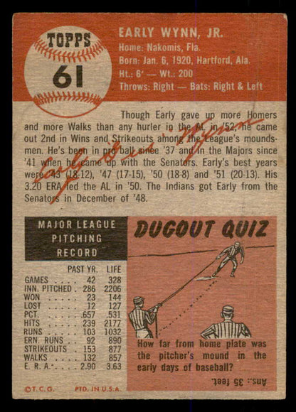 1953 Topps Baseball #061 Early Wynn Indians VG 548295