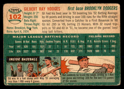 1954 Topps Baseball #102 Gil Hodges Dodgers Good 548296