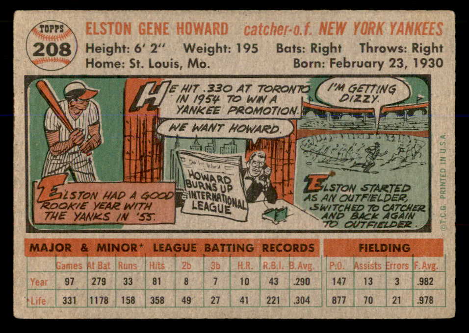 1956 Topps Baseball #208 Elston Howard Yankees VG-EX 548297