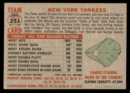 1956 Topps Baseball #251 New York Yankees Team VG-EX 548298