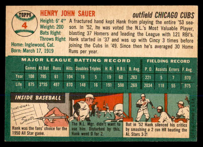 1954 Topps Baseball #004 Hank Sauer Cubs EX-MT 548300