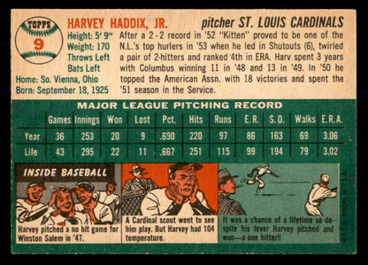 1954 Topps Baseball #009 Harvey Haddix Cardinals EX-MT 548304