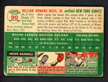 1954 Topps Baseball # 90 Willie Mays Giants GD-VG 548353