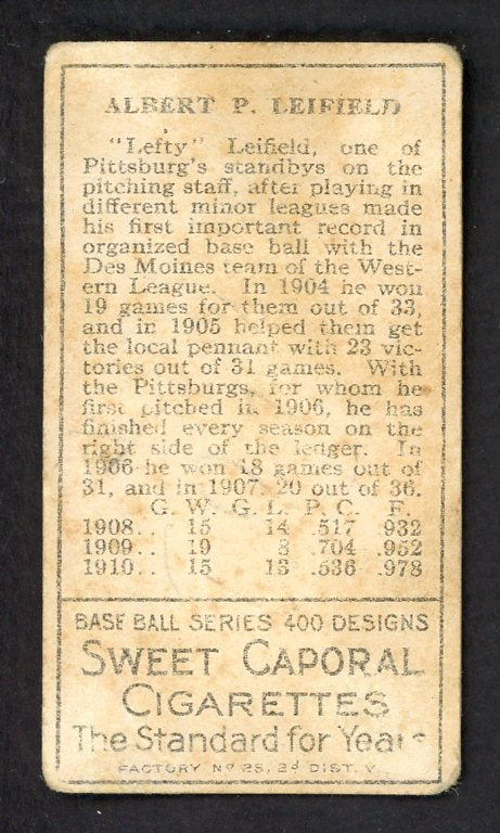 1911 T205 T 205 Lefty Leifield Pirates GD-VG 548407