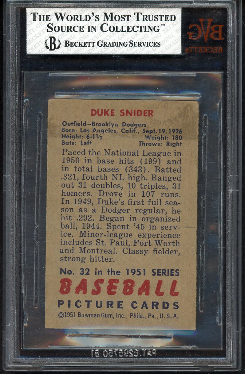 1951 Bowman Baseball #032 Duke Snider Dodgers BVG 4.5 VG-EX+ 548454