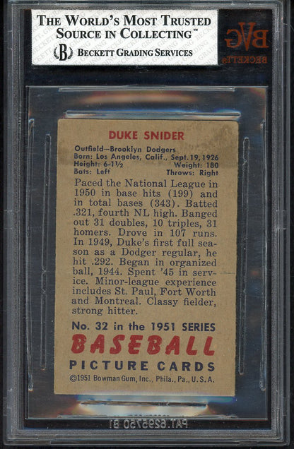 1951 Bowman Baseball #032 Duke Snider Dodgers BVG 4.5 VG-EX+ 548454