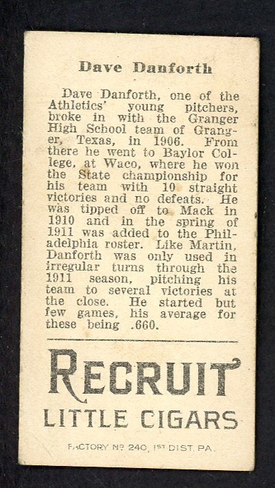 1912 T207 T 207 Dave Danforth A's EX 548459