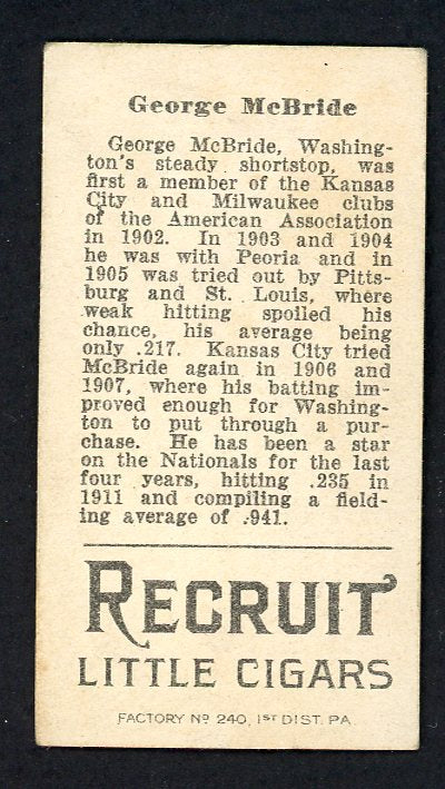 1912 T207 T 207 George McBride Senators EX 548460