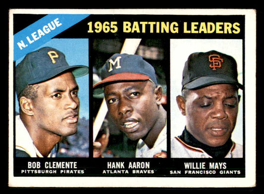 1966 Topps Baseball #215 N.L. Batting Leaders Clemente Aaron Mays VG-EX 548614