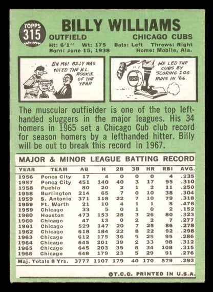 1967 Topps Baseball #315 Billy Williams Cubs EX-MT 548653