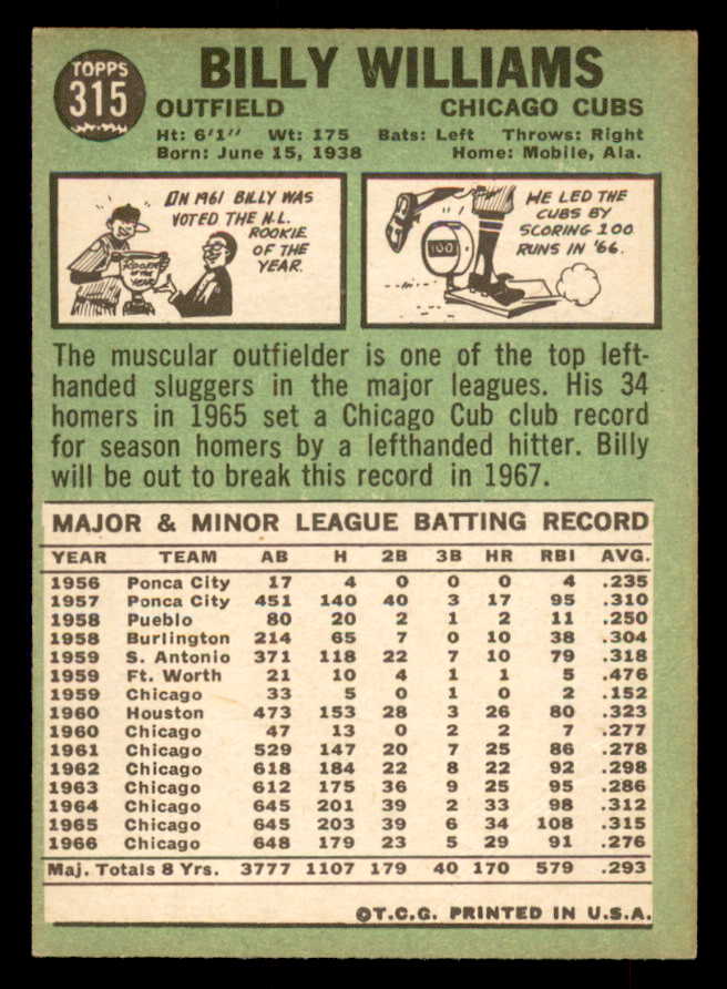 1967 Topps Baseball #315 Billy Williams Cubs EX-MT 548658