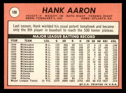 1969 Topps Baseball #100 Hank Aaron Braves EX-MT 548667