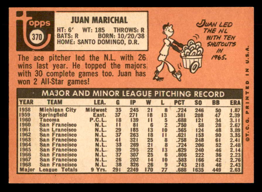 1969 Topps Baseball #370 Juan Marichal Giants EX-MT 548671