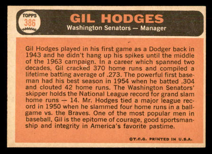 1966 Topps Baseball #386 Gil Hodges Senators EX 548695