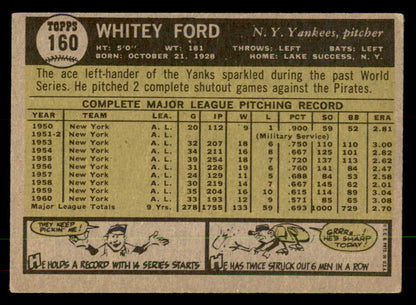 1961 Topps Baseball #160 Whitey Ford Yankees EX 548711