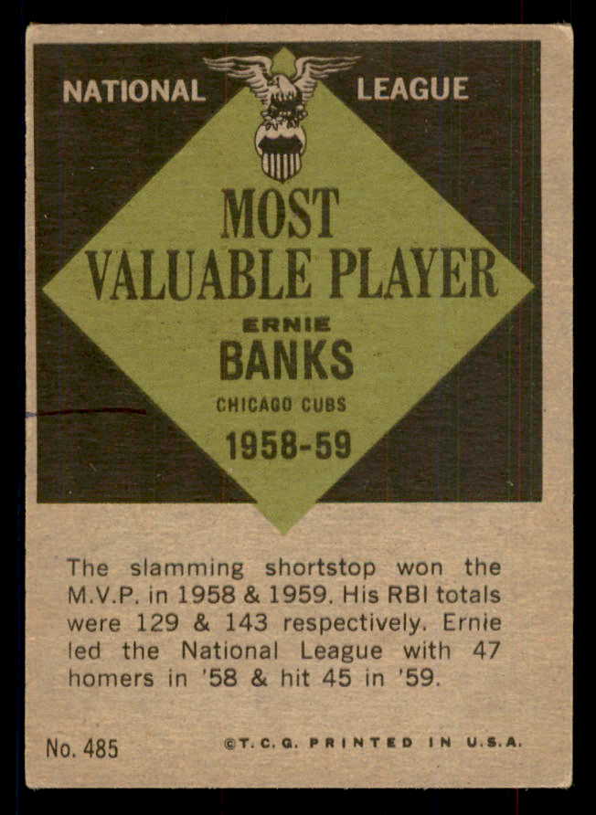 1961 Topps Baseball #485 Ernie Banks MVP Cubs VG-EX 548737