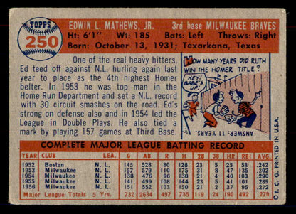 1957 Topps Baseball #250 Eddie Mathews Braves VG 548745
