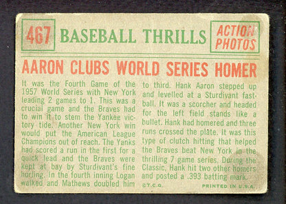 1959 Topps Baseball #467 Hank Aaron IA Braves VG 548749